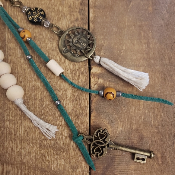 Bohemian Sun Moon Essential Oil Purse Charm Keychain Aromatherapy Boho Bag Clip - Picture 10 of 14